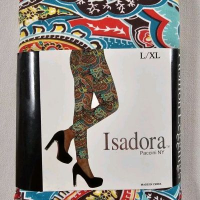 NEW Isadora Paccini NY Fashion Leggings Teal & Yellow Paisley Leggings Sz L/XL